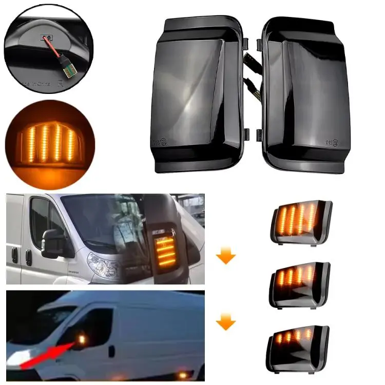 1 Pair Dynamic LED Side Mirror Turn Signal Light Assembly For Fiat Ducato / Peugeot Boxer / Ram ProMaster / Citroen Jumper Relay 2006-2019(Black Shell)