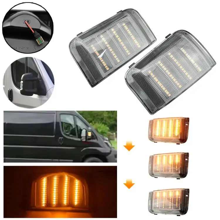 1 Pair Dynamic LED Side Mirror Turn Signal Light Assembly For Fiat Ducato / Peugeot Boxer / Ram ProMaster / Citroen Jumper Relay 2006-2019(Clear Shell)