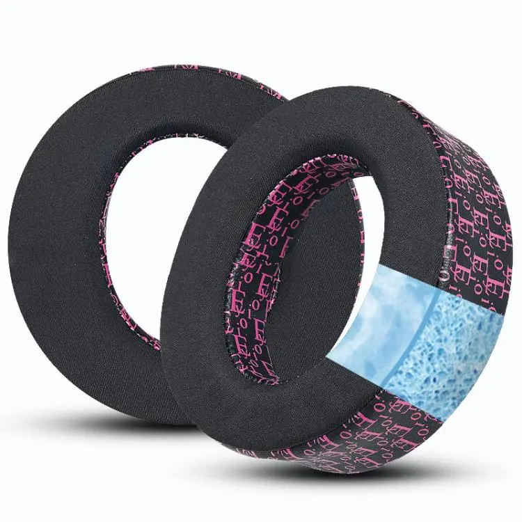 1 Pair Replacement Ear Pads For PS5 Headset Printed Cooling Gel Soft Ear Cushions(Black Pink)