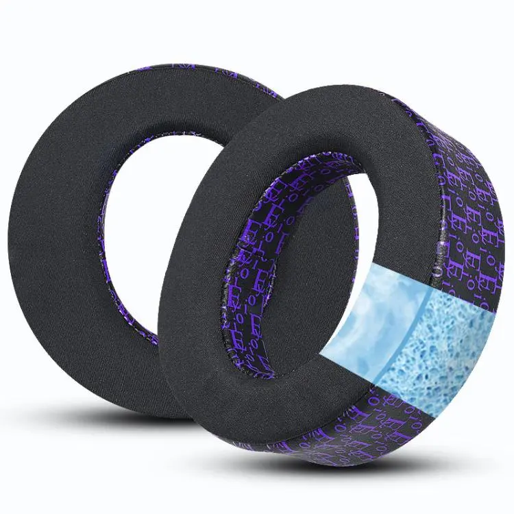 1 Pair Replacement Ear Pads For PS5 Headset Printed Cooling Gel Soft Ear Cushions(Black Purple)