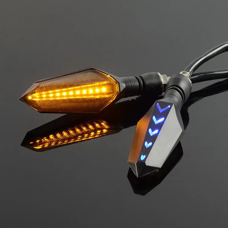 1 Pair Sequential LED Motorcycle Turn Signals with Arrow DRL Dual-Sided Flowing Amber Indicator Blinkers Light(Blue+Yellow)