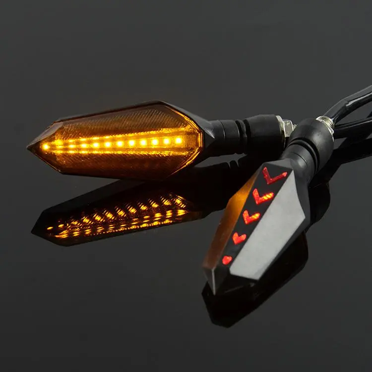 1 Pair Sequential LED Motorcycle Turn Signals with Arrow DRL Dual-Sided Flowing Amber Indicator Blinkers Light(Red+Yellow)