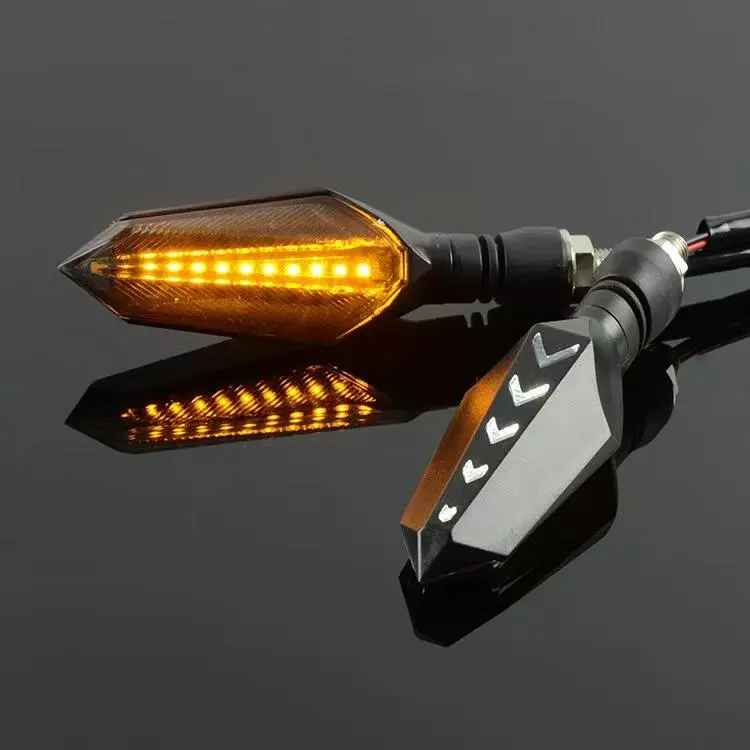 1 Pair Sequential LED Motorcycle Turn Signals with Arrow DRL Dual-Sided Flowing Amber Indicator Blinkers Light(White+Yellow)