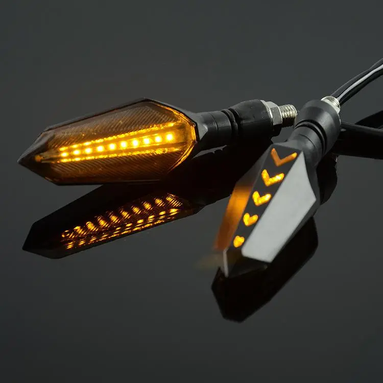 1 Pair Sequential LED Motorcycle Turn Signals with Arrow DRL Dual-Sided Flowing Amber Indicator Blinkers Light(Yellow+Yellow)