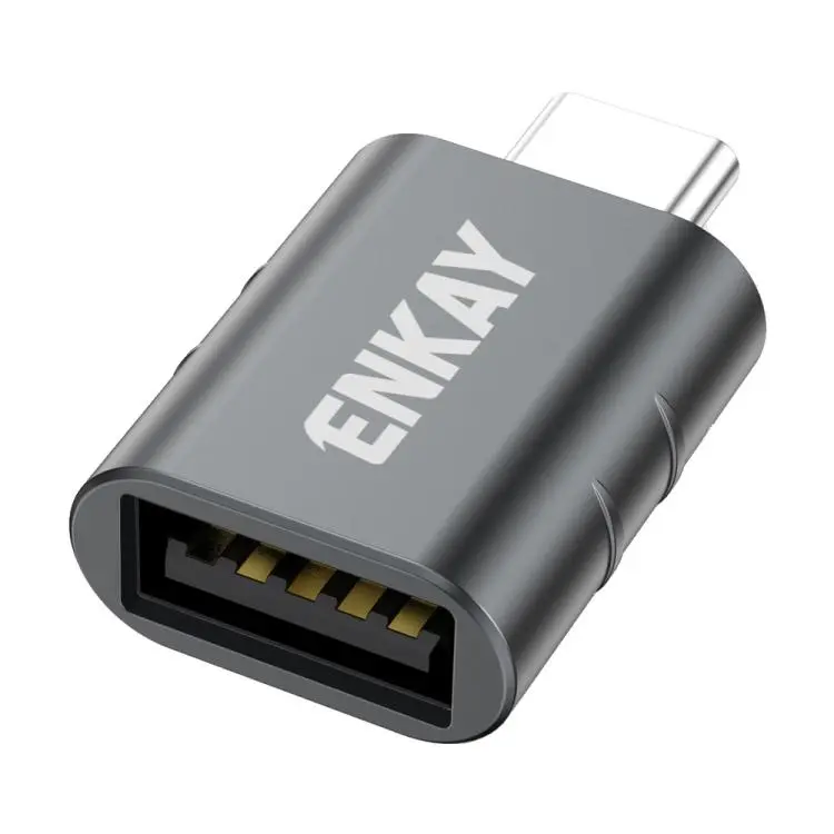 1 Pcs ENKAY ENK-AT135 Male USB C to Female USB 3.2 A Zinc Alloy Adapter 10Gbps Super Speed Data Sync & 60W Fast Charging(Grey)