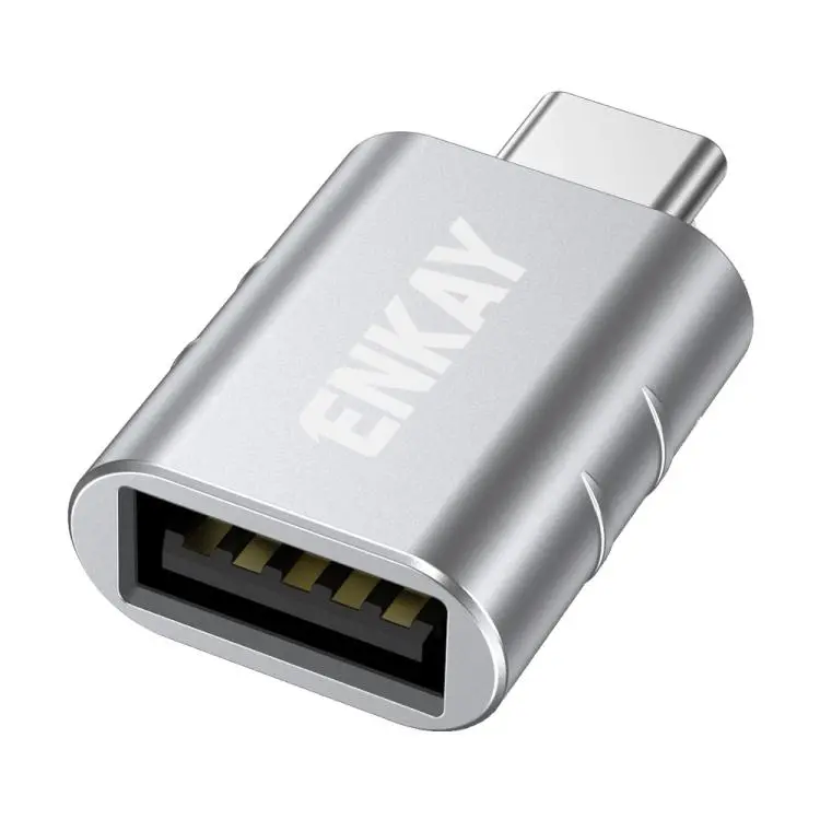 1 Pcs ENKAY ENK-AT135 Male USB C to Female USB 3.2 A Zinc Alloy Adapter 10Gbps Super Speed Data Sync & 60W Fast Charging(Silver)