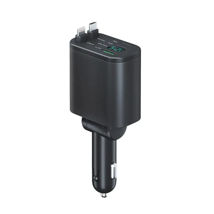 1 To 5 Car PD Fast Charging Charger with Retractable Cable, Type