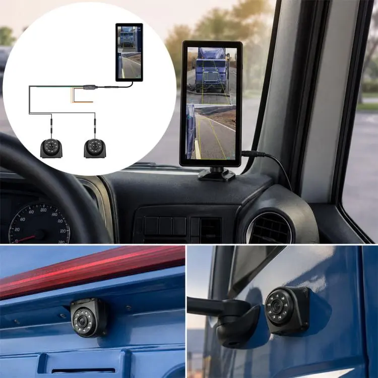 10.36 inch Trucks Electronic Rear-View Mirror Digital HD Wired Touchscreen 2 in 1 Set with BSD DVRs(Black)