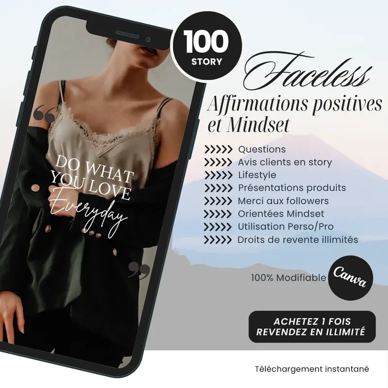 100 Stories Faceless PLR affirmations positives et mindset