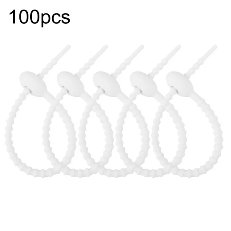 100pcs /Pack Silicone Ties Multi-Use Food Bag Clip Data Cable Winder Organizer 15cm(White)