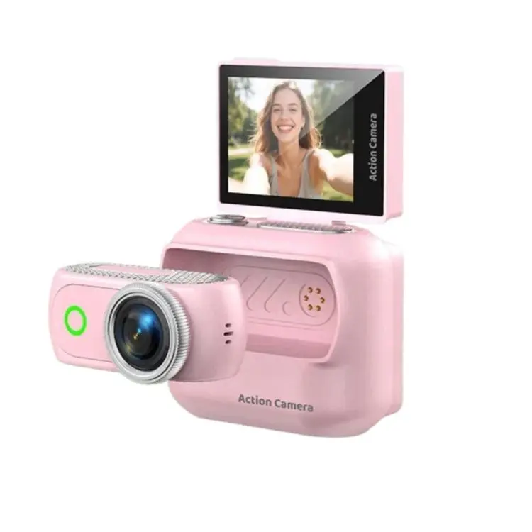 1080P Mini Thumb Action Camera with 2.0-inch Flip Screen Magnetic Wearable Body Cam & Charging Case LK-018(Pink)