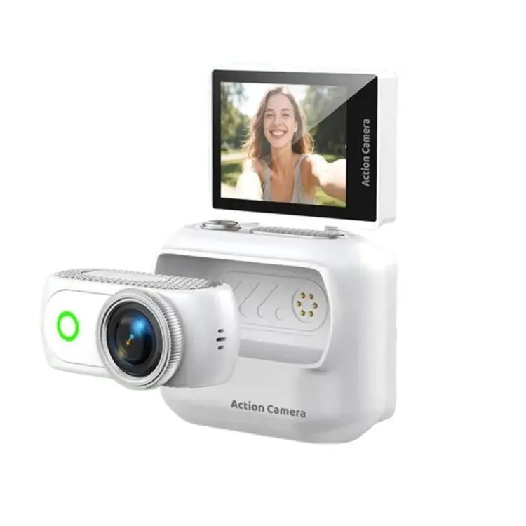 1080P Mini Thumb Action Camera with 2.0-inch Flip Screen Magnetic Wearable Body Cam & Charging Case LK-018(White)