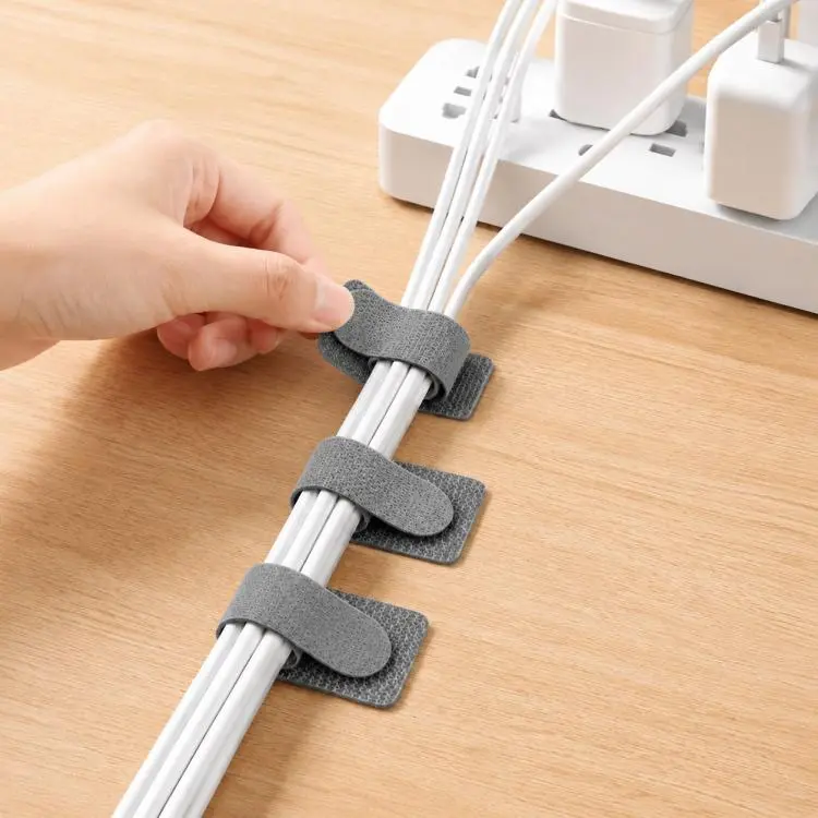 10pcs /Pack Adhesive Cable Organizer Reusable Hook And Loop Fastener Cord Keeper Strips For Appliance Under Desk Wire Management Clips(Gray)