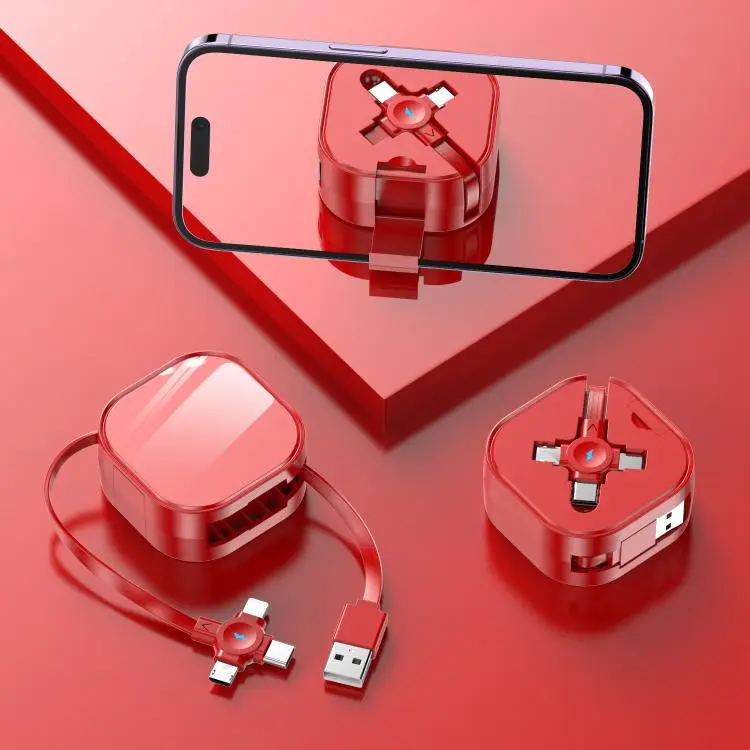 120cm Portable 3 In 1 Holder Retractable Fast Charging Cable for Samsung Galaxy S8 & S8 + / LG G6 / Huawei P10 & P10 Plus / Oneplus 5 and other Smartphones (Red)