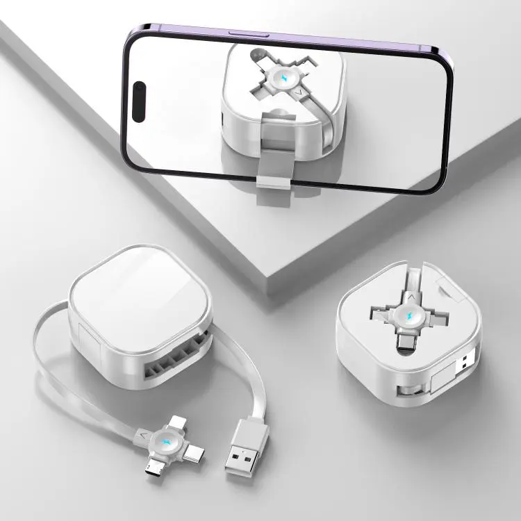 120cm Portable 3 In 1 Holder Retractable Fast Charging Cable for Samsung Galaxy S8 & S8 + / LG G6 / Huawei P10 & P10 Plus / Oneplus 5 and other Smartphones (White)