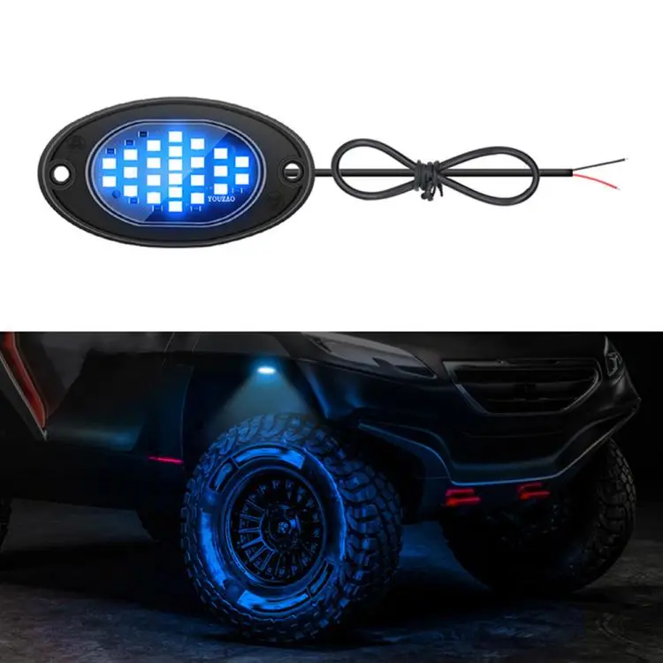 12V-24V LED Rock Lights Waterproof Offroad Vehicle Underglow Lights(Blue Light)