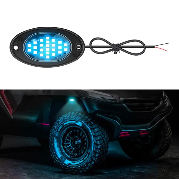 12V-24V LED Rock Lights Waterproof Offroad Vehicle Underglow Lights(Ice Blue Light)