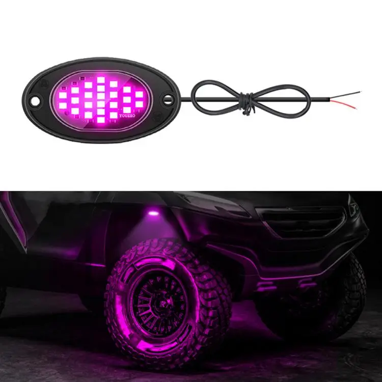 12V-24V LED Rock Lights Waterproof Offroad Vehicle Underglow Lights(Purple Light)