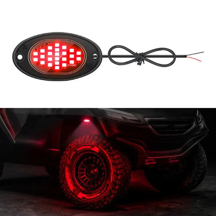 12V-24V LED Rock Lights Waterproof Offroad Vehicle Underglow Lights(Red Light)