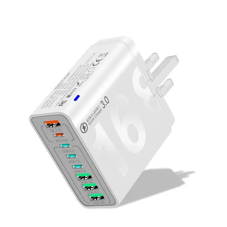 150W 4USB+4Type-C 8 Interface QC3.0 Fast Charging Cell Phone Charger UK Plug (White)