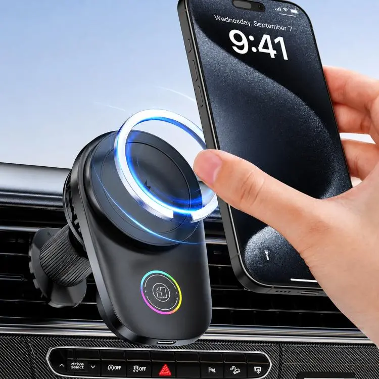 15W Magnetic Wireless Charger Car Mount, Touch Rotatable, Built-in Cooling & RGB Light(Black)