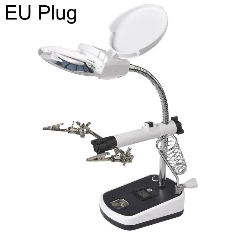 16090C Desktop Multifunctional Electric Iron Soldering Repair Magnifying Glass with LED Light, Plug
