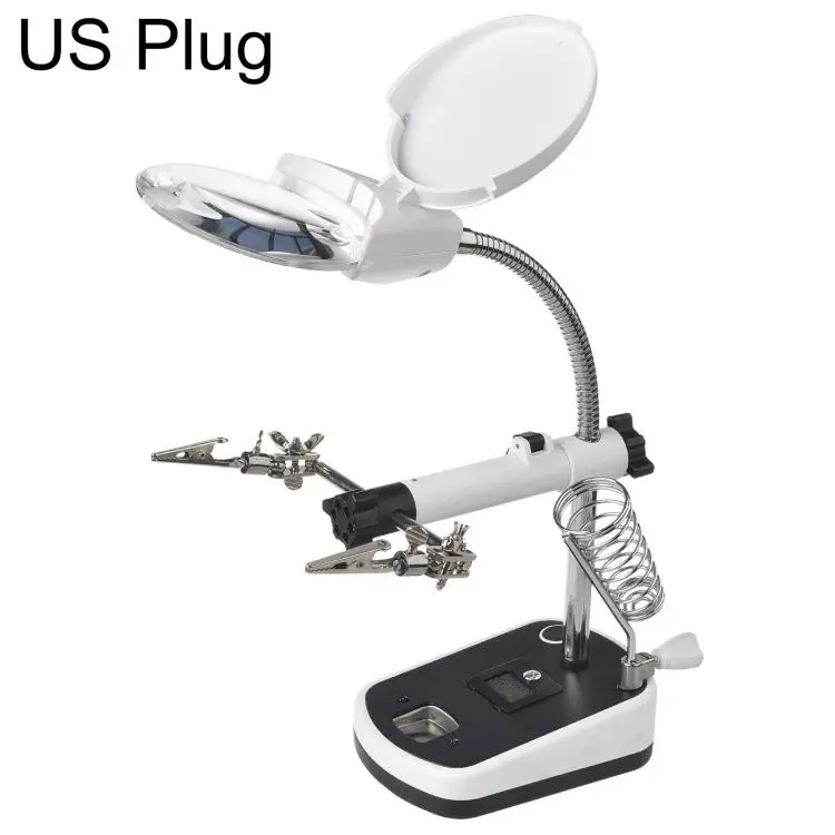 16090C Desktop Multifunctional Electric Iron Soldering Repair Magnifying Glass with LED Light, Plug