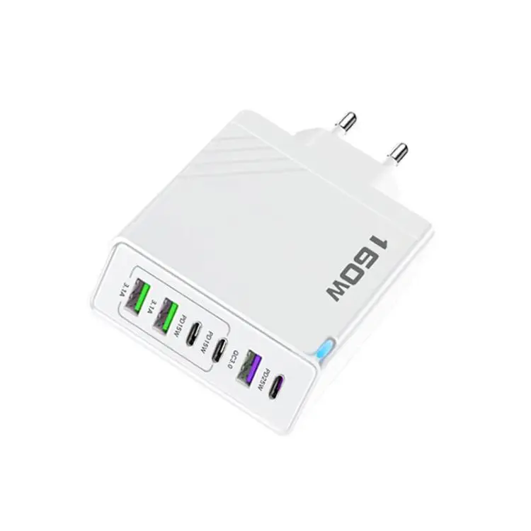 160W Type-C x 3, USB x 3 Multi Port Quick Charger for Tablets / Phones, EU Plug(White)