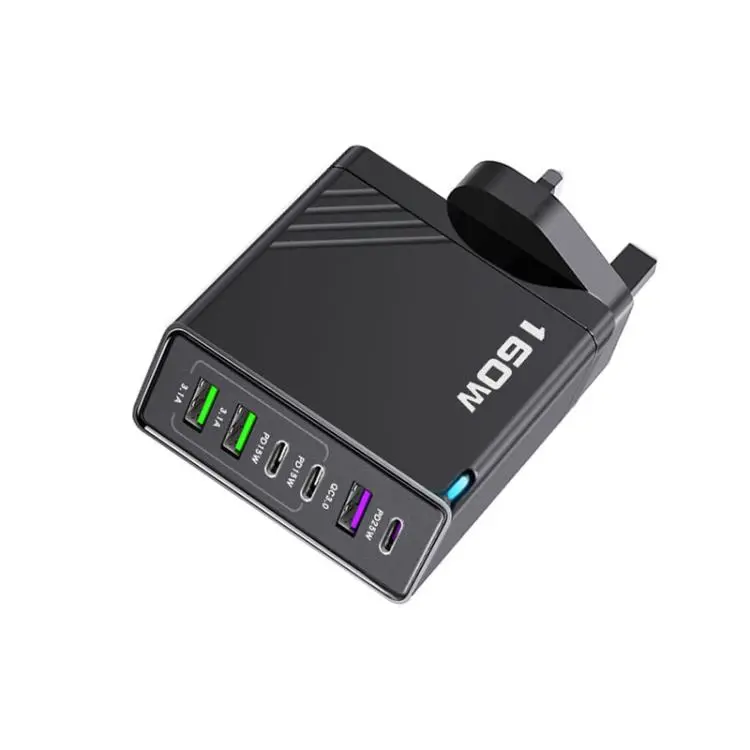160W Type-C x 3, USB x 3 Multi Port Quick Charger for Tablets / Phones, UK Plug(Black)