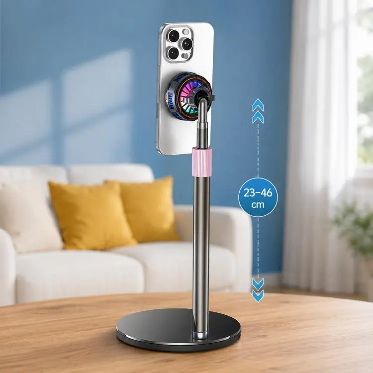 17mm Ball Joint Magnetic Phone Cooler 3-Speed Semiconductor Cooling Fan with Desktop Live Stand A124