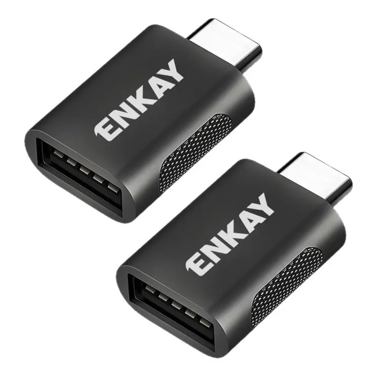2 Pcs ENKAY ENK-AT131 10Gbps Female USB 3.2 A to Male USB C Data Adapter Zinc Alloy Converter(Black)