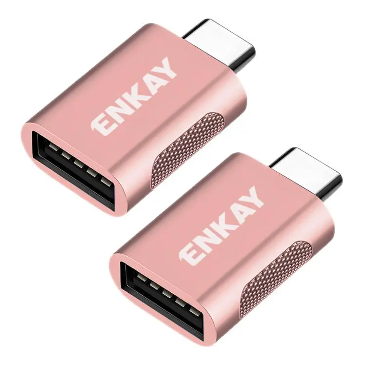 2 Pcs ENKAY ENK-AT131 10Gbps Female USB 3.2 A to Male USB C Data Adapter Zinc Alloy Converter(Pink)