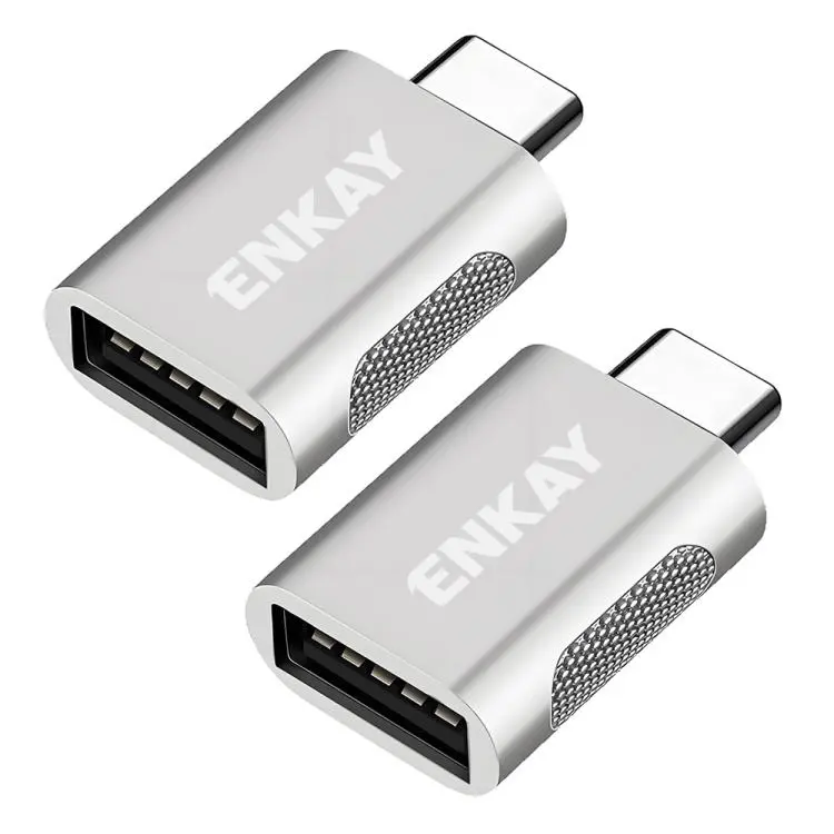 2 Pcs ENKAY ENK-AT131 10Gbps Female USB 3.2 A to Male USB C Data Adapter Zinc Alloy Converter(Silver)