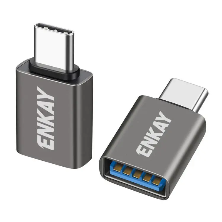 2 Pcs ENKAY ENK-AT134 10Gbps Female USB 3.2 A to Male USB C Data Adapter Aluminum Alloy Converter(Gunmetal Color)