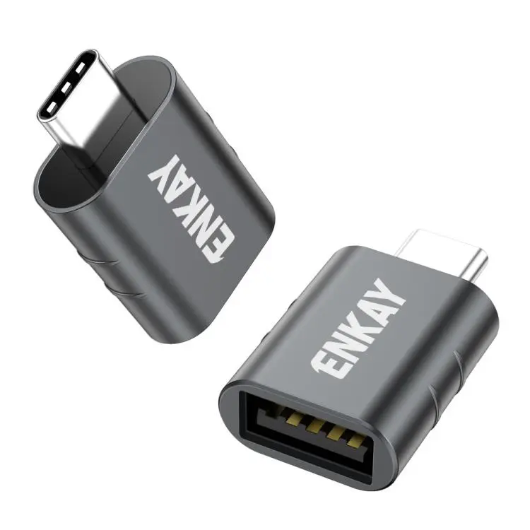 2 Pcs ENKAY ENK-AT135 Male USB C to Female USB 3.2 A Zinc Alloy Adapter 10Gbps Super Speed Data Sync & 60W Fast Charging(Grey)
