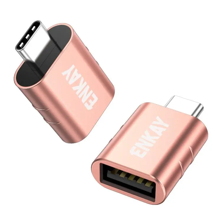 2 Pcs ENKAY ENK-AT135 Male USB C to Female USB 3.2 A Zinc Alloy Adapter 10Gbps Super Speed Data Sync & 60W Fast Charging(Pink)