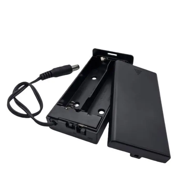 2 Slot 18650 Battery Holder with Cover and Switch 7.4V Battery Case with 5.5mm x 2.1mm DC Male Plug(Black)