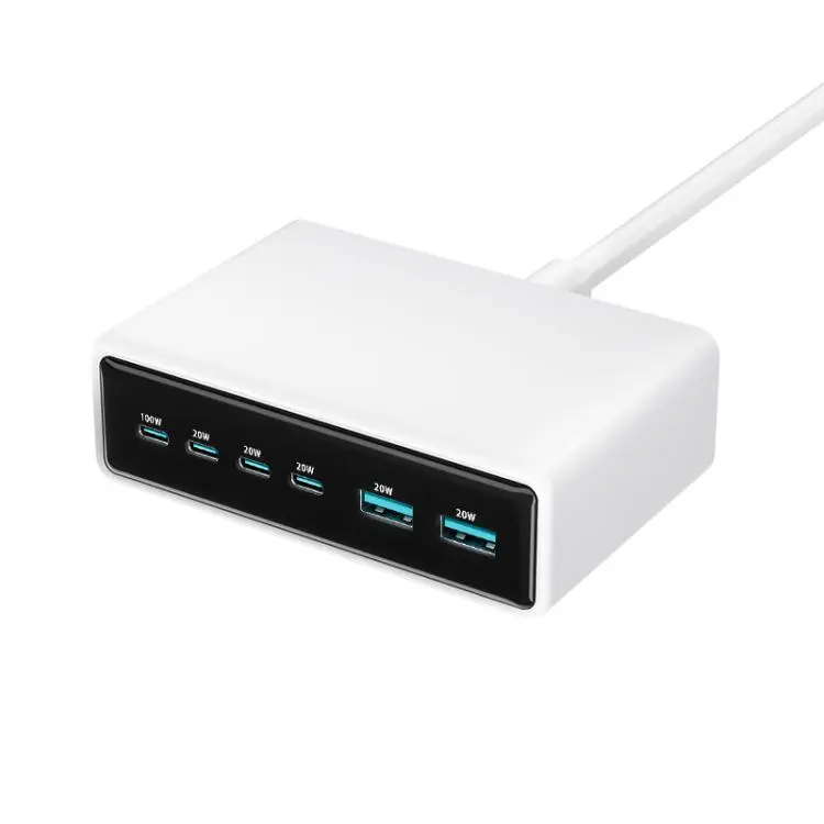 200W 4xUSB-C / Type-C and 2xUSB-A Multi-function 6 Ports GaN Desktop Fast Charger, Plug