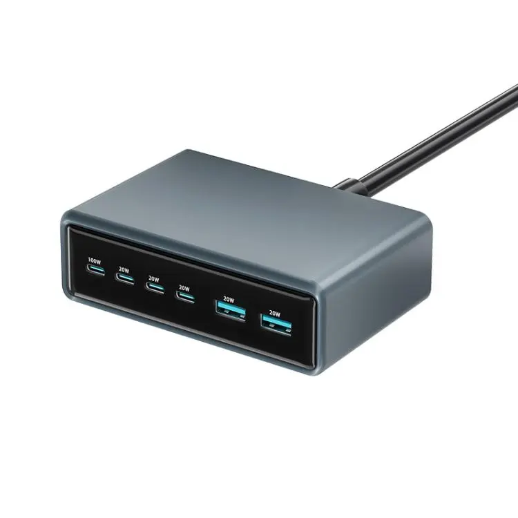 200W 4xUSB-C / Type-C and 2xUSB-A Multi-function 6 Ports GaN Desktop Fast Charger, Plug