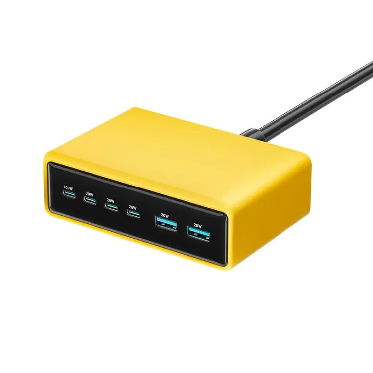 200W 4xUSB-C / Type-C and 2xUSB-A Multi-function 6 Ports GaN Desktop Fast Charger, Plug