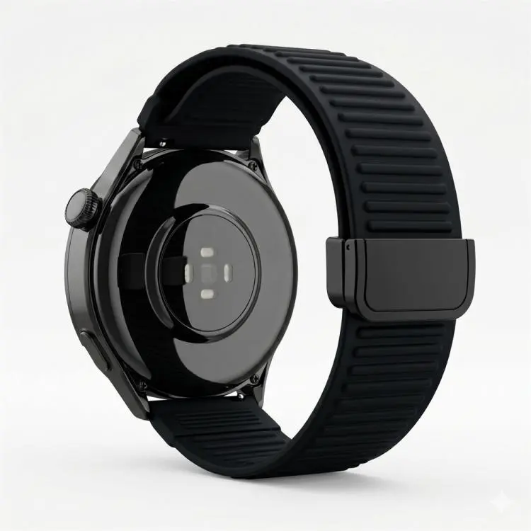 20mm Mountain Pattern Loop Magnetic Buckle Silicone Watch Band(Black)