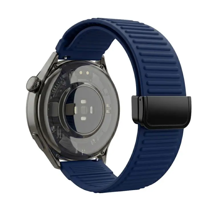 20mm Mountain Pattern Loop Magnetic Buckle Silicone Watch Band(Dark Blue)