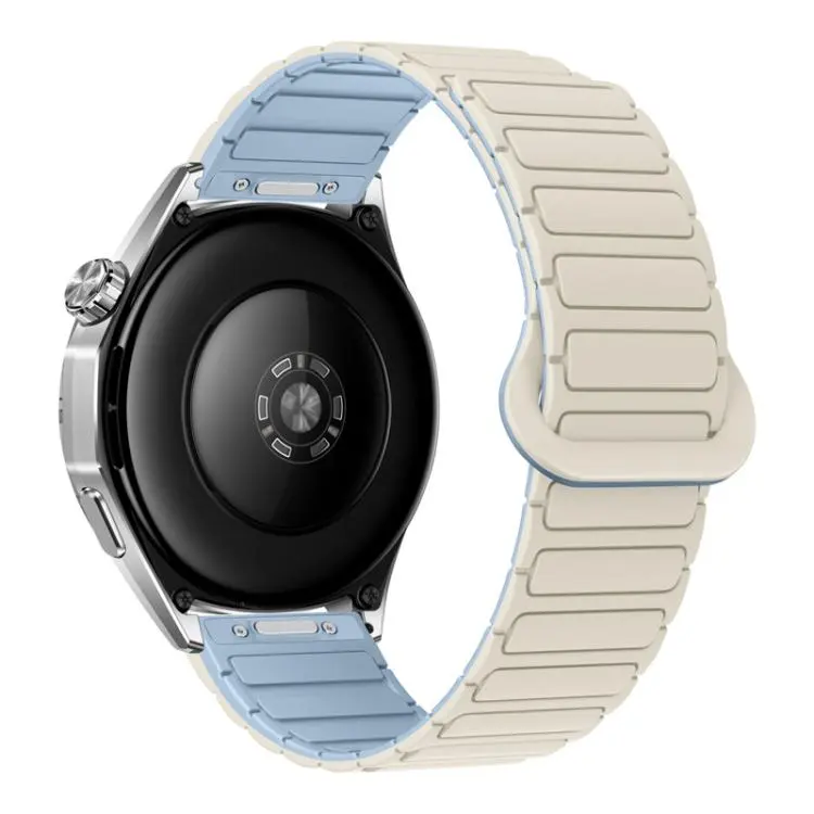 20mm Press Button I-Shaped Magnetic Silicone Watch Band(Antique White Mist Blue)