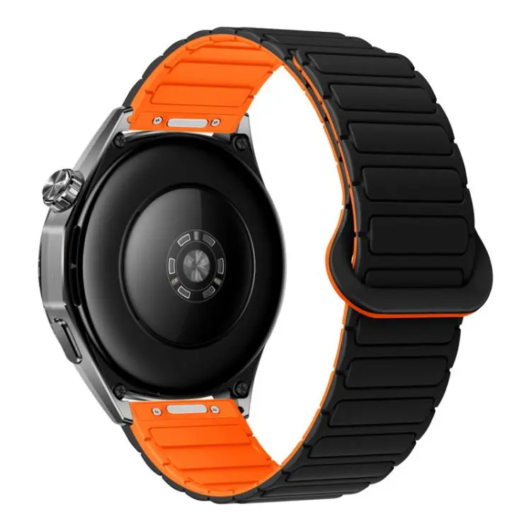 20mm Press Button I-Shaped Magnetic Silicone Watch Band(Black Orange)