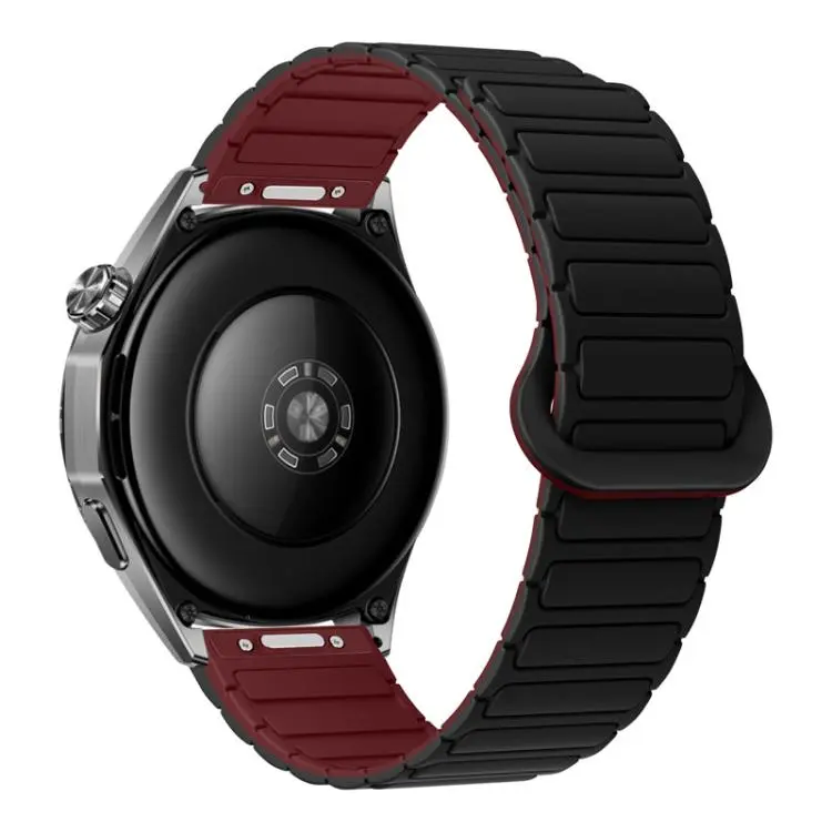 20mm Press Button I-Shaped Magnetic Silicone Watch Band(Black Wine Red)