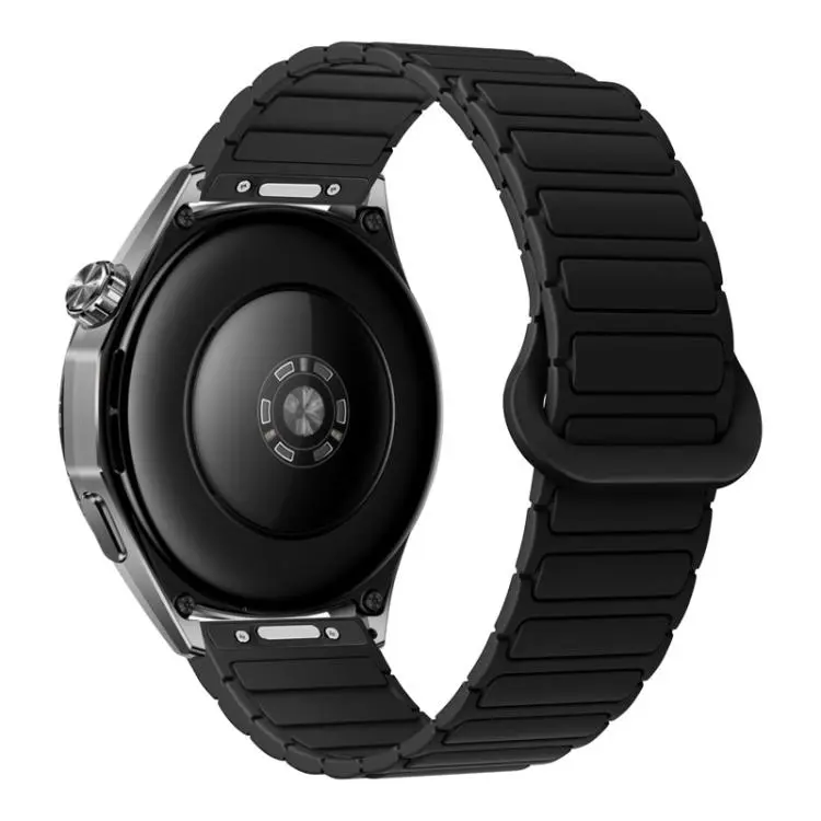 20mm Press Button I-Shaped Magnetic Silicone Watch Band(Black)