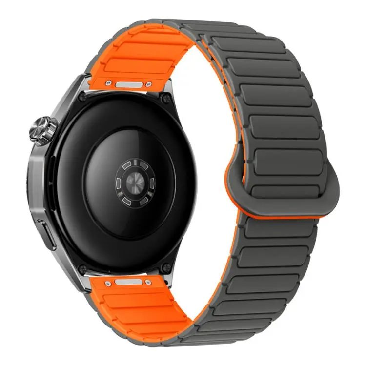 20mm Press Button I-Shaped Magnetic Silicone Watch Band(Gray Orange)
