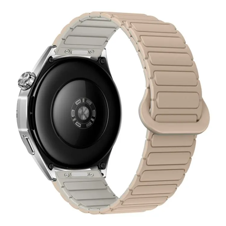 20mm Press Button I-Shaped Magnetic Silicone Watch Band(Milk Tea Rock White)