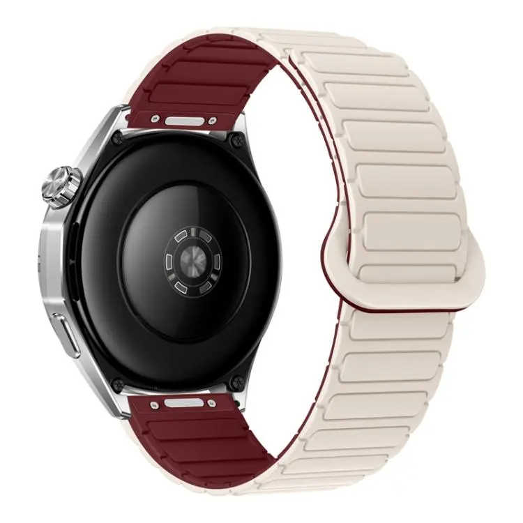 20mm Press Button I-Shaped Magnetic Silicone Watch Band(Vibrant White Wine Red)