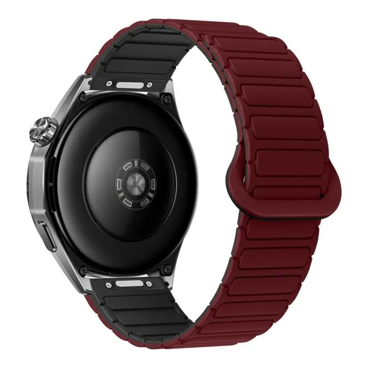 20mm Press Button I-Shaped Magnetic Silicone Watch Band(Wine Red Black)